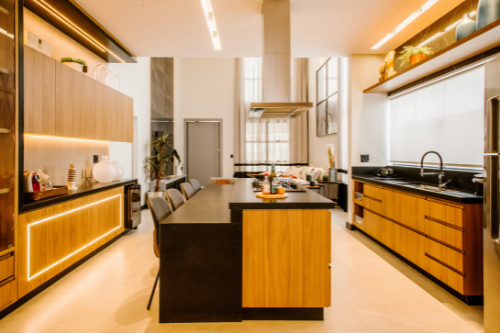 Modern modular kitchen design with sleek cabinets and smart storage solutions