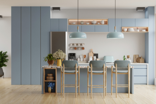 "Stylishly designed kitchen interior with coordinated decor and modern finishes