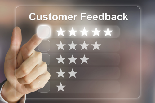 Customer rating image showing five stars and positive feedback