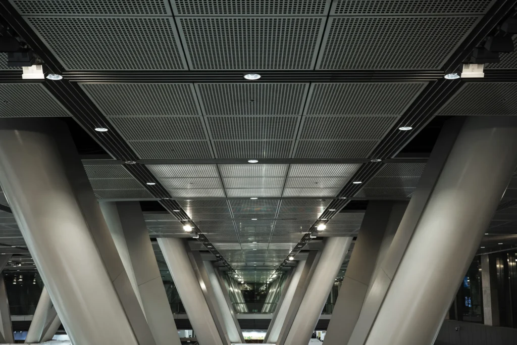 Metal ceiling panels installed for a sleek, durable, and modern interior finish.