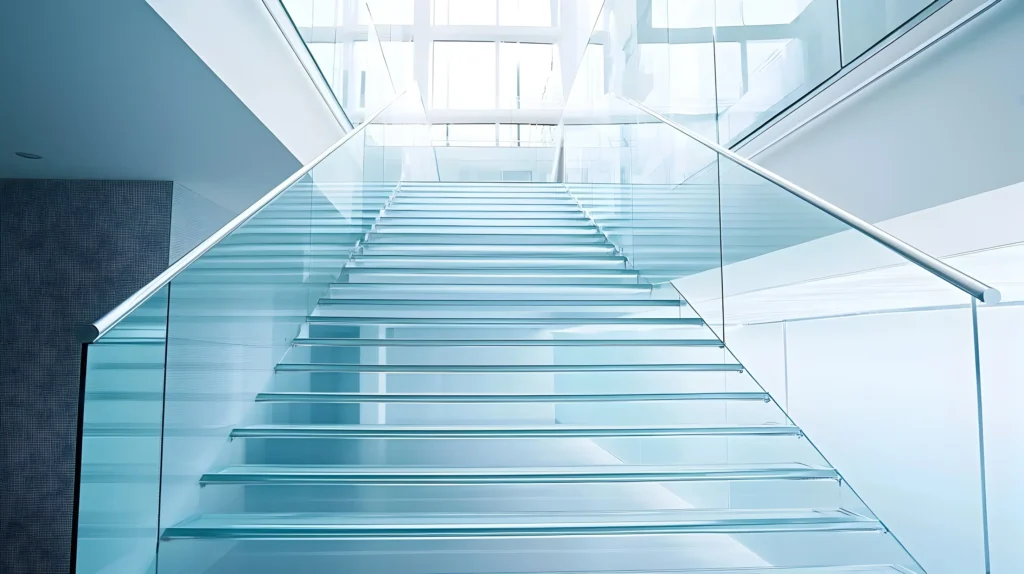Modern staircase with glass panels