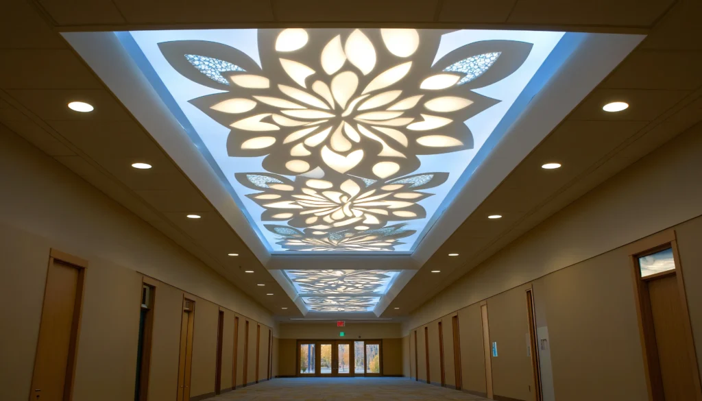 Glass ceiling design allowing natural light and creating an open, airy ambiance